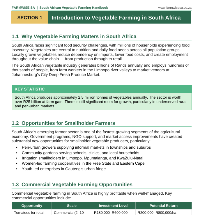 Detailed Vegetable Farming Handbook For South Africa
