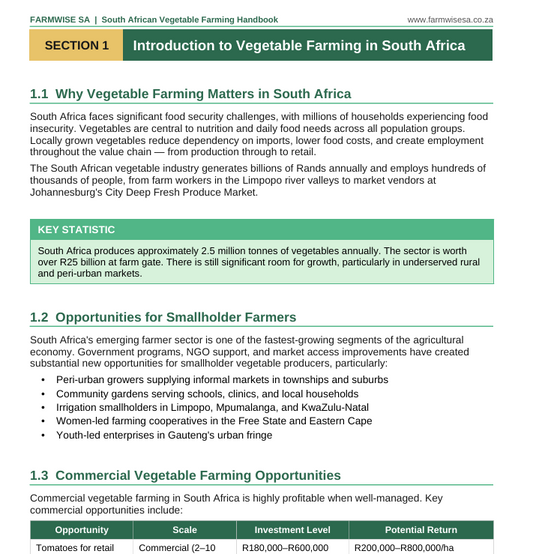 Detailed Vegetable Farming Handbook For South Africa