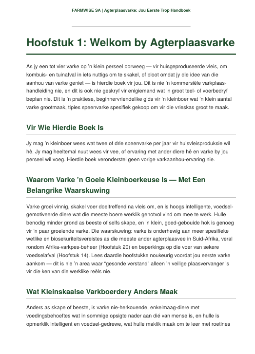 Agterplaas Varke Handboek — Jou Eerste Trop