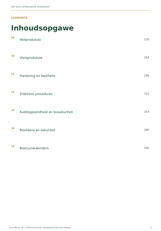 Inhoudsopgawe hoofstukke 9-15 - Geïllustreerde Skaapboerdery Handboek