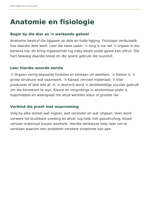 Anatomie en fisiologie hoofstuk oorsig